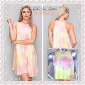 Soft & Stretchy Tie Dye Tunic Dress Pink Yellow NEW